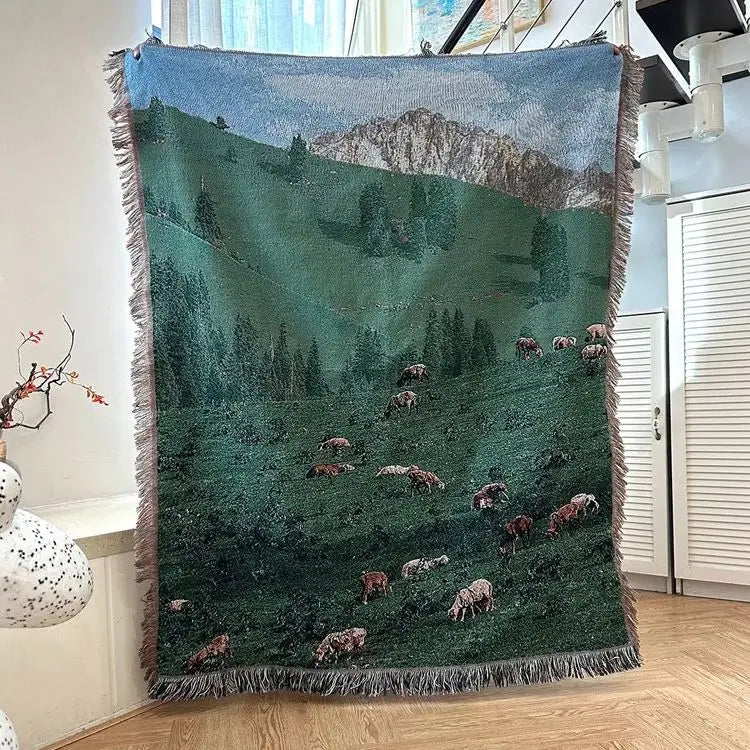 Snow Mountain Forest Cotton Thread Woven Blanket