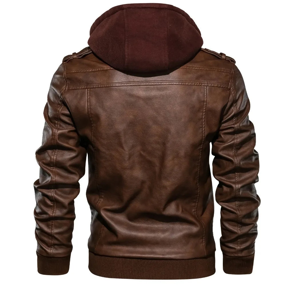 Hooded PU Leather Jacket