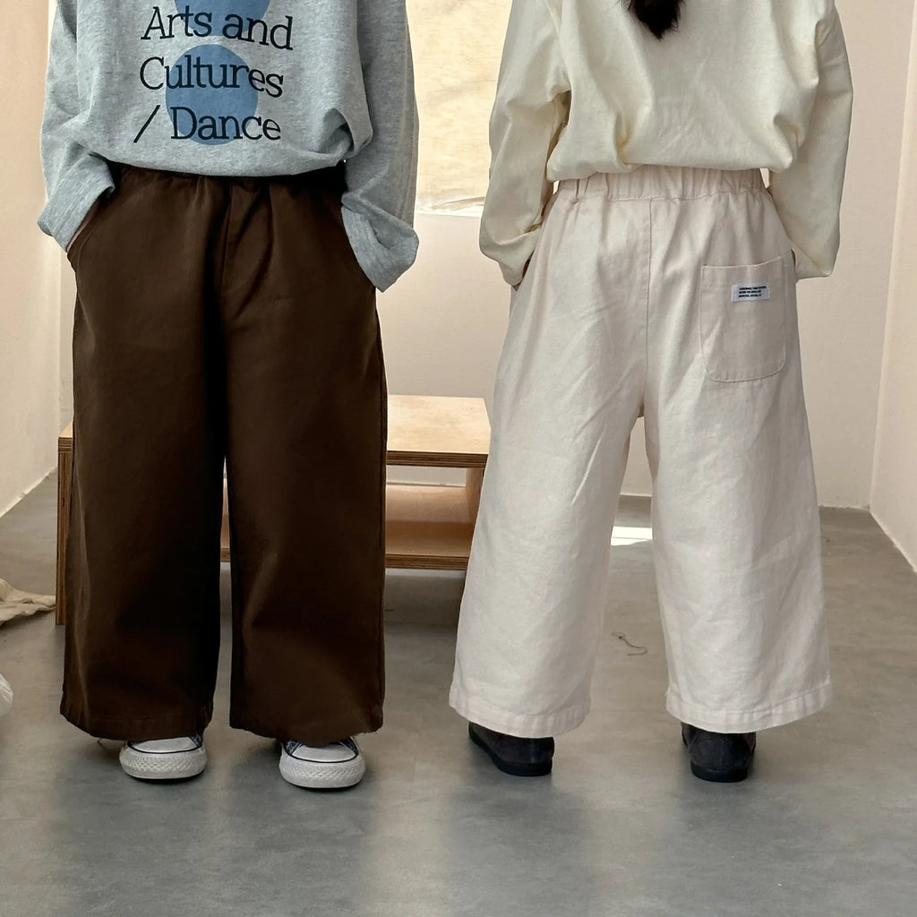 Autumn New Kids Wide Leg Pants 2-10Y  Cotton Loose Solid Color Fall Casual Baggy Trousers with Pocket Korean Children Clothes