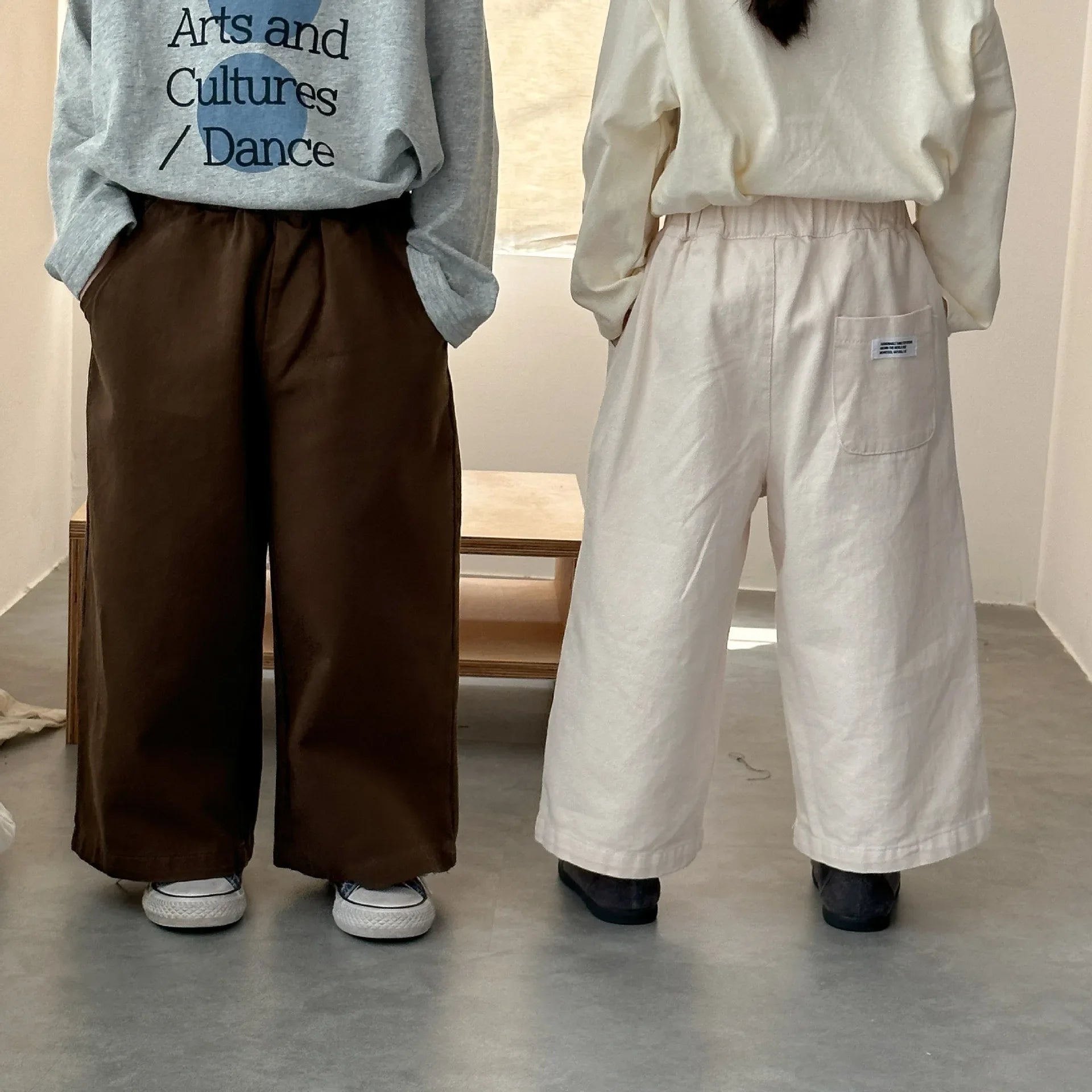 Autumn New Kids Wide Leg Pants 2-10Y  Cotton Loose Solid Color Fall Casual Baggy Trousers with Pocket Korean Children Clothes