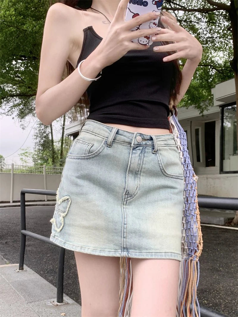 Vintage Butterfly Denim Skirt