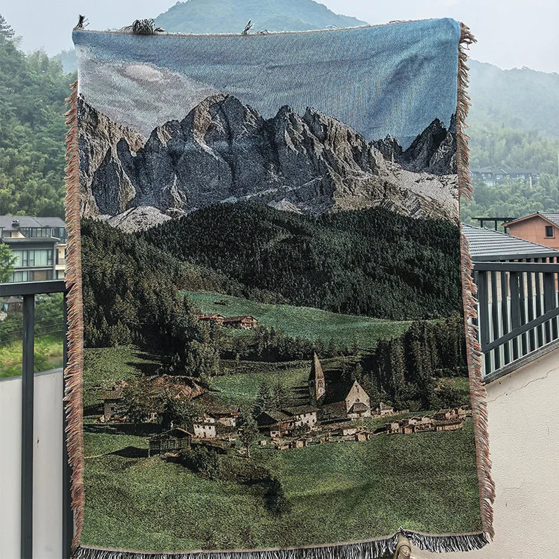 Snow Mountain Forest Cotton Thread Woven Blanket