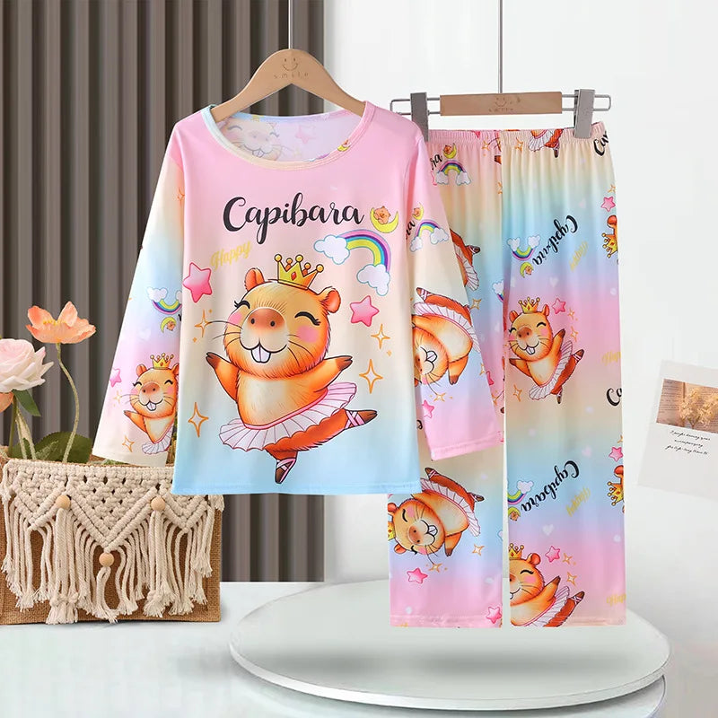 2PC/Set Boys Pajamas Sets Kids Pjs Toddler 3 to 4 5 6 7 8 9 10 11 12 Years Long Sleeve Capybara Funny Pijamas Children Clothing