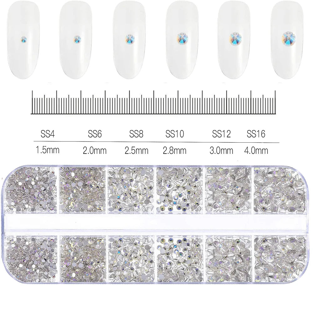 180pcs AB Flatback Glass Nail Art Rhinestones Multi-shape Mixed Diamond Gems Blue Purple Crystal Stones For DIY Nail Decoration