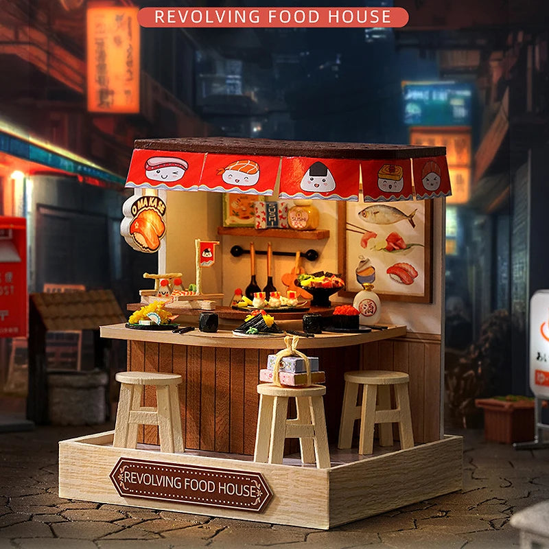 Wooden Miniature Doll House DIY Handmade Assembly Model Building Kit With Dust Cover