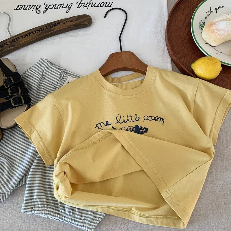 Summer Clothing Baby Boys Cartoon Printed T-shirt Round Collar Loose Casual Tshirts Children Clothes Short Sleeve Tees Tops