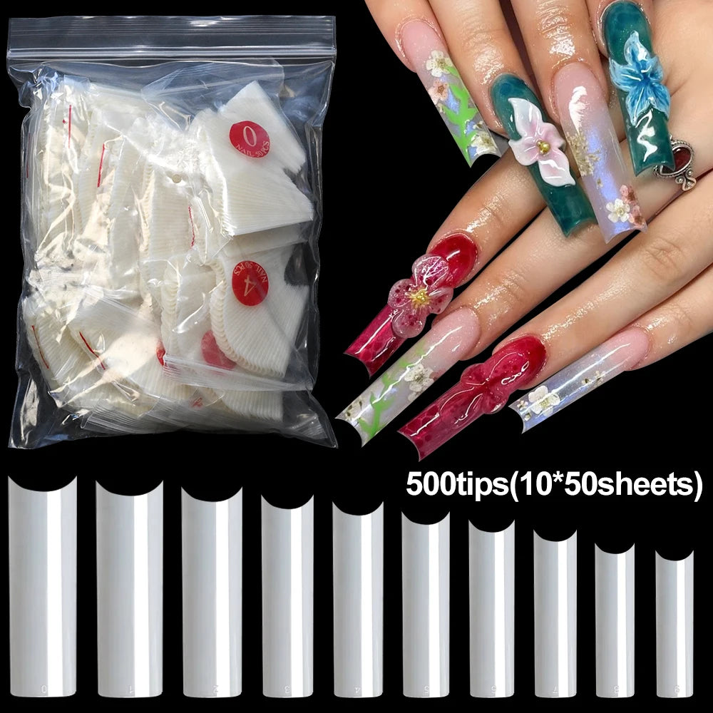 1Bag(600Pcs)Natural Stiletto Practice Nail Tips 10Size Half Cover Fake Acrylic Tip UV Gel Extension Press On Nails Manicure Tool