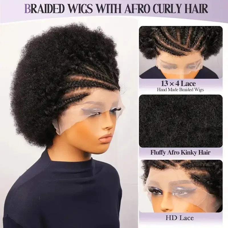 Short Afro Kinky Curly Bob Lace Front Braided Wig