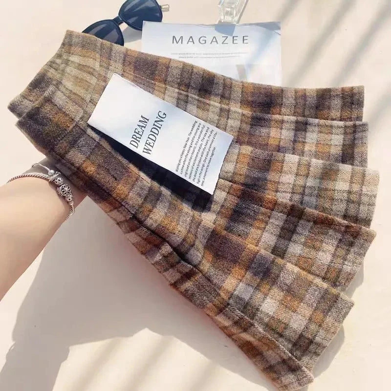 Plaid Woolen Pleated Skirt