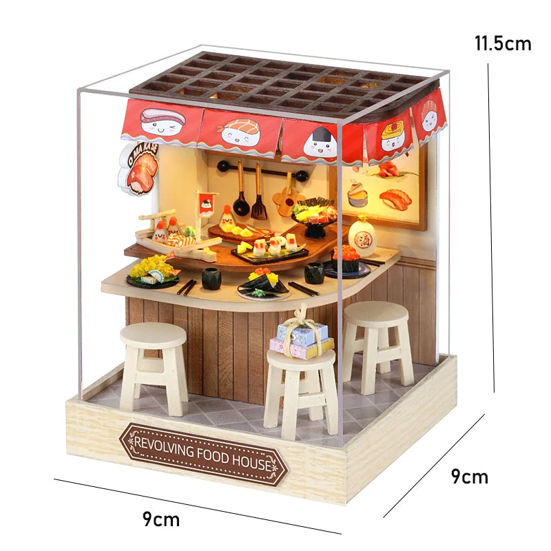 Wooden Miniature Doll House DIY Handmade Assembly Model Building Kit With Dust Cover