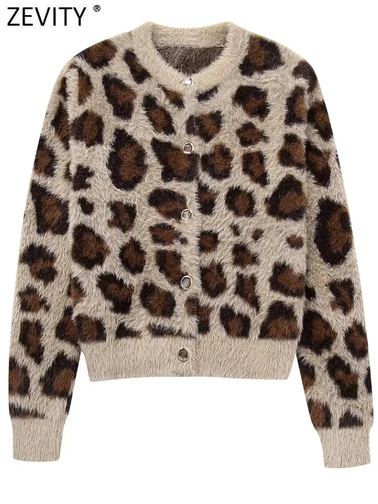 Leopard Pattern Fur Knit Sweater