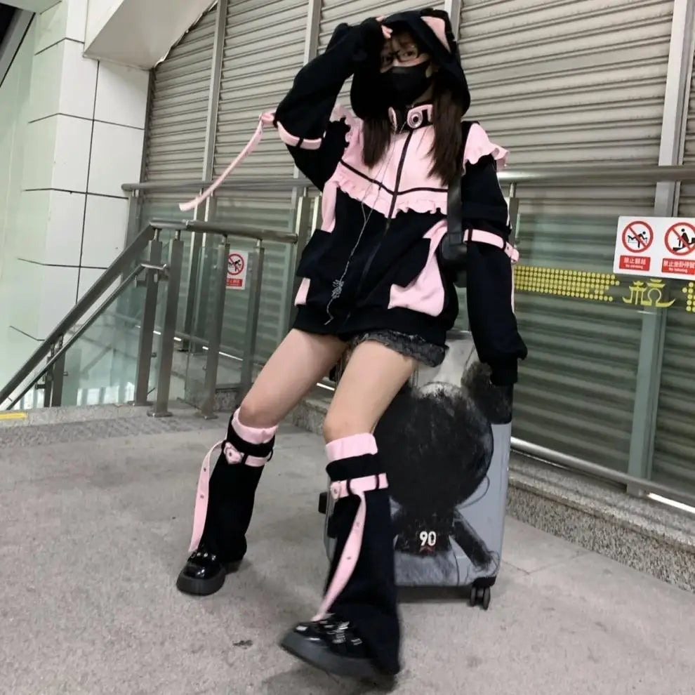 Cat Ears Contrast Color Hoodie