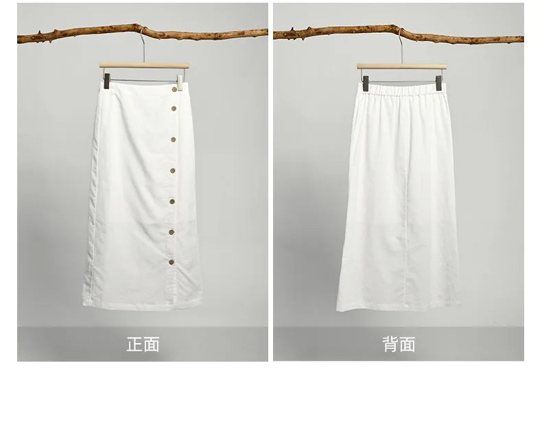 Linen Cotton Side Split Skirt