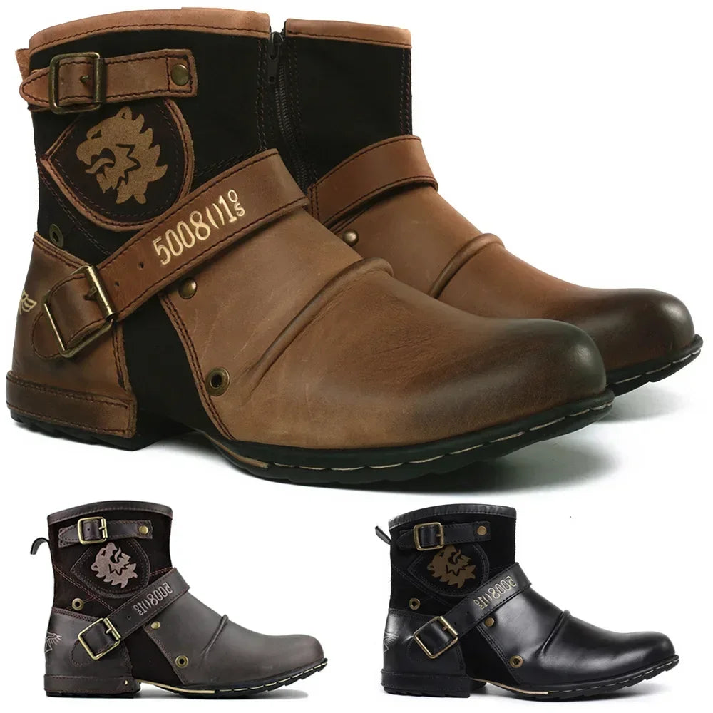 Metal Buckle Zipper Motorcycle Boots