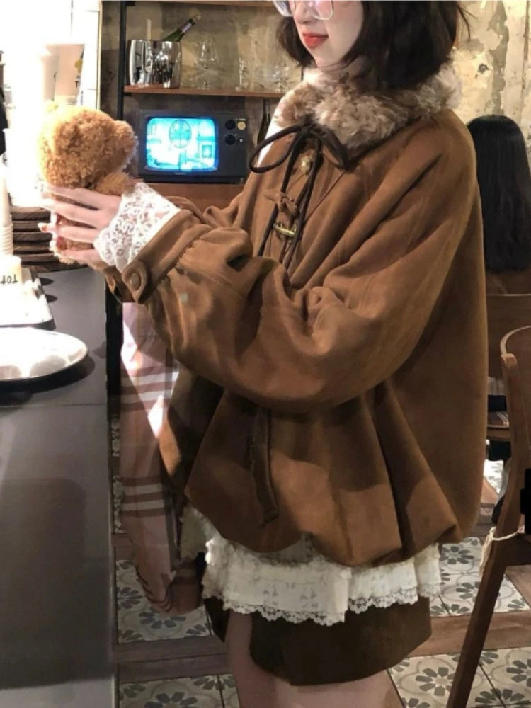 Knit Two Piece Set Loose V-Neck Bow Sweater and Shorts