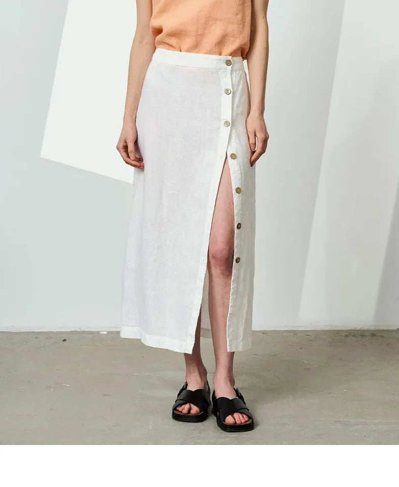 Linen Cotton Side Split Skirt