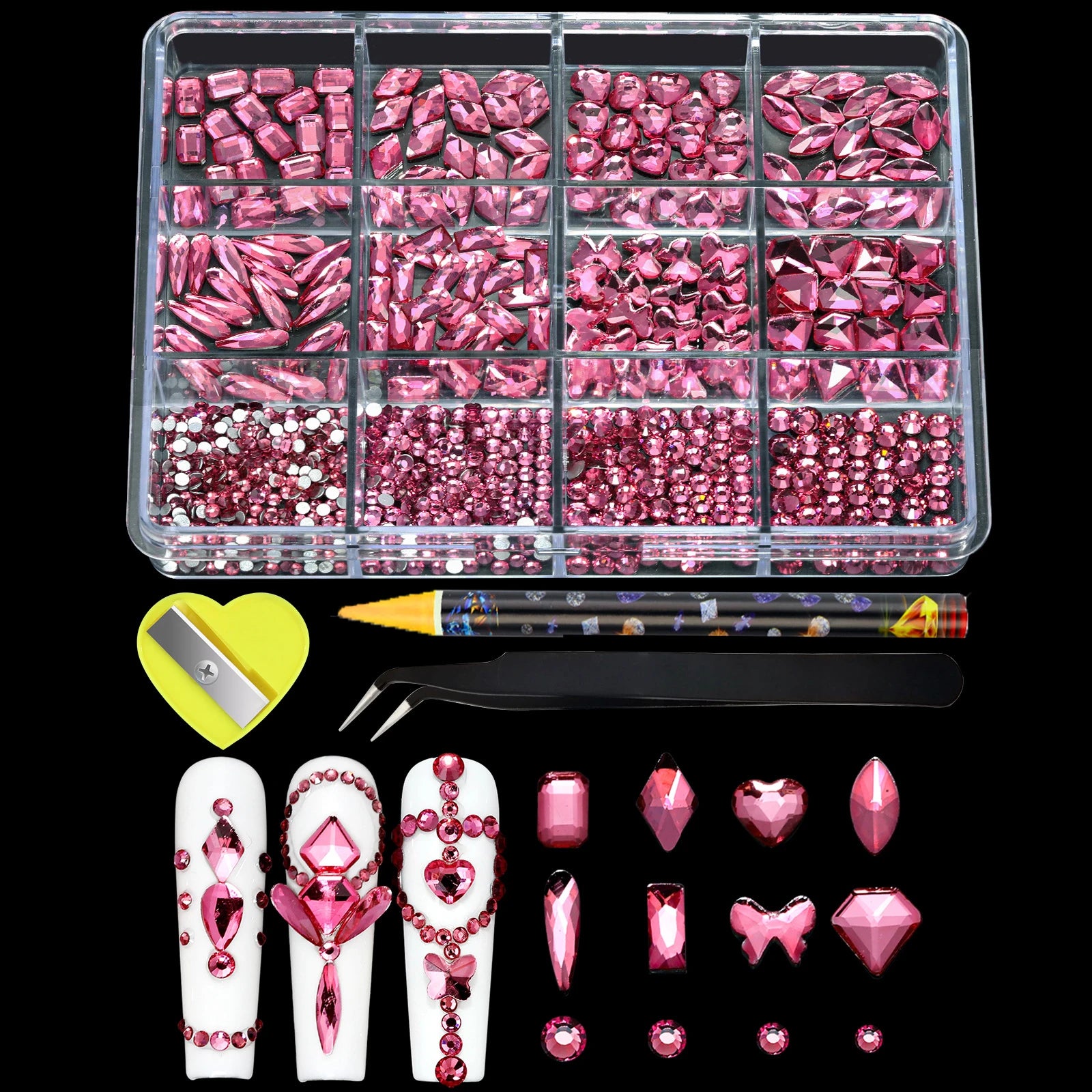 780-980Pcs 3D Multi-shape Luxury Nail Art Rhinestone Clear/AB/Red/Blue Flat-Bottom Drill With Wax Pen& tweezers Rhinestone Boxed