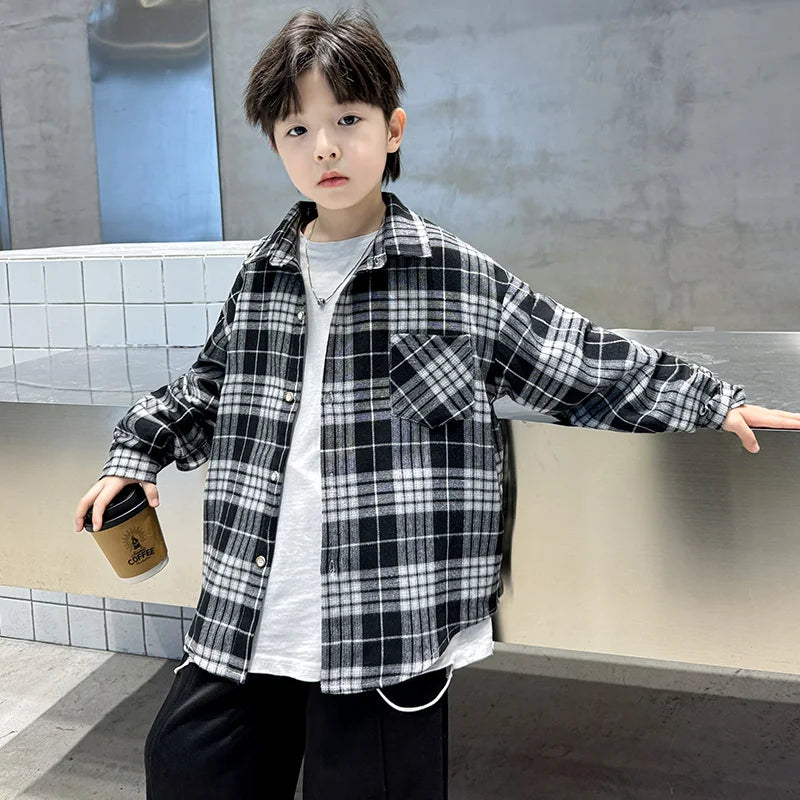 Classic Design Boys Girl Long Sleeve Plaid Shirt Clothes Teenage Kids School Shirts Blouse Children Casual Spring Autumn Clothes