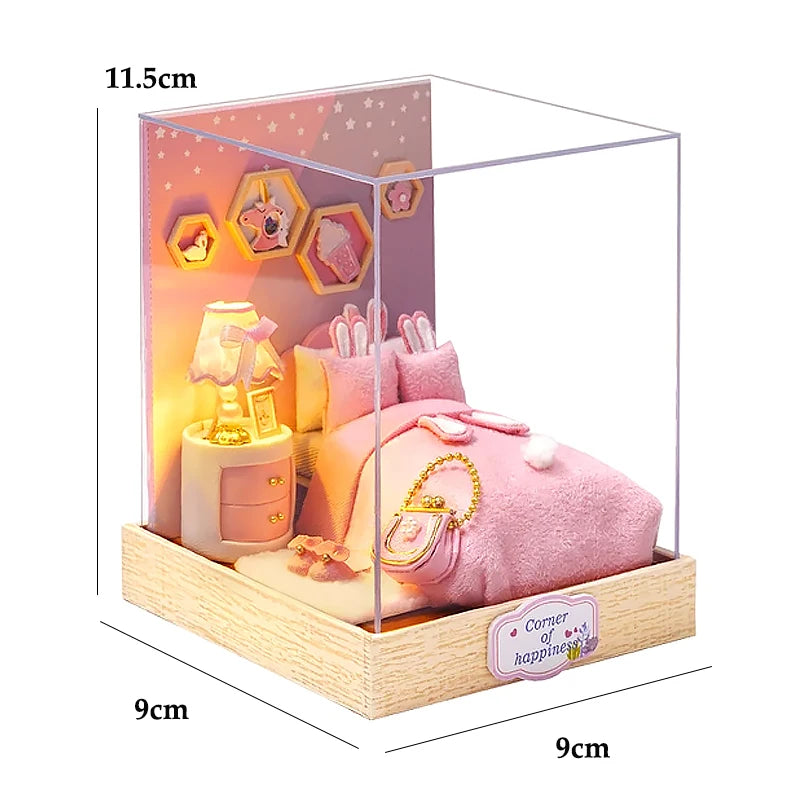 Wooden Miniature Doll House DIY Handmade Assembly Model Building Kit With Dust Cover