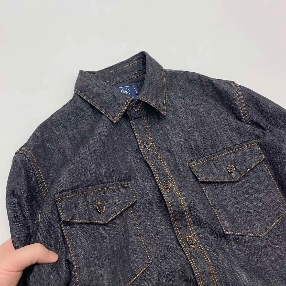 Heavyweight Washed Cotton Workwear Denim Shirt