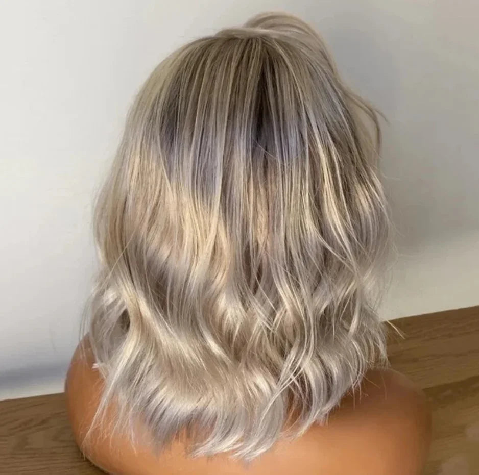 Wavy Ombre Ash Highlighted Middle Part Cut Lace Front Wig