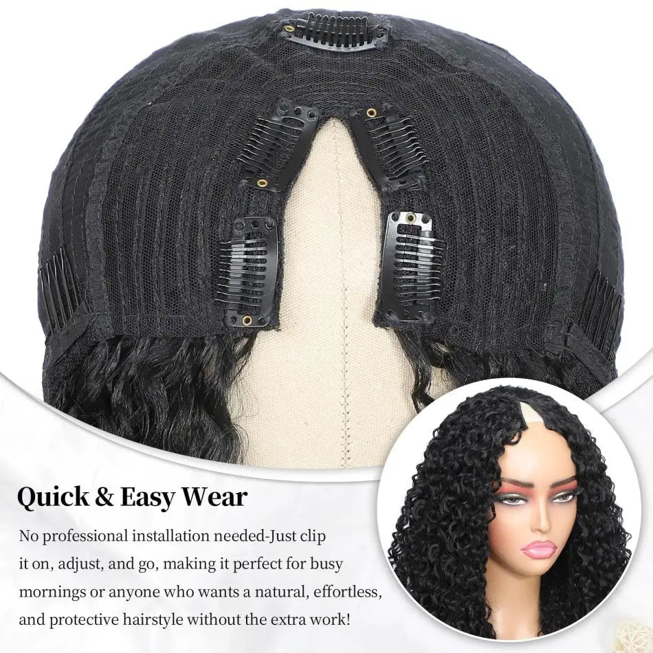 V Part Wig Human Hair Kinky Curly Wig