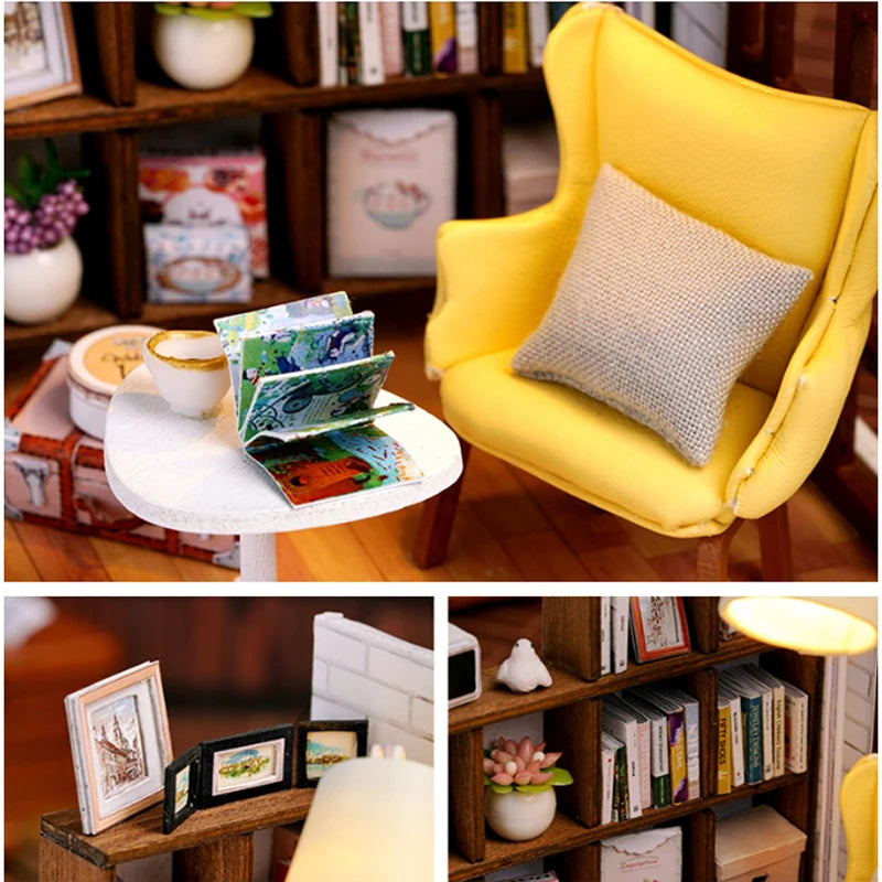 Wooden Miniature Doll House DIY Handmade Assembly Model Building Kit With Dust Cover