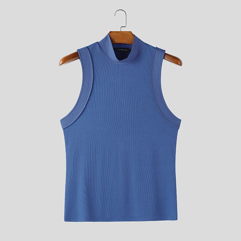 Solid Color Sleeveless Knitted Turtleneck