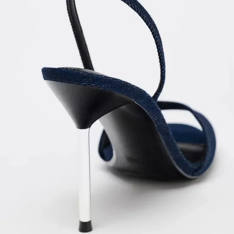 Denim Thin Heel Sandals