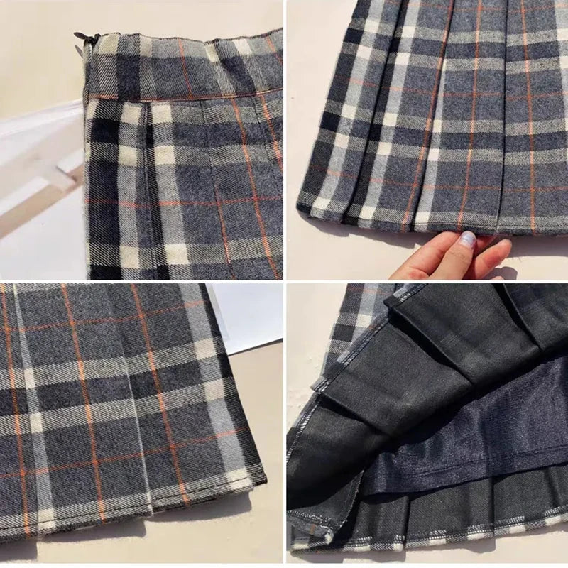 Plaid Woolen Pleated Skirt