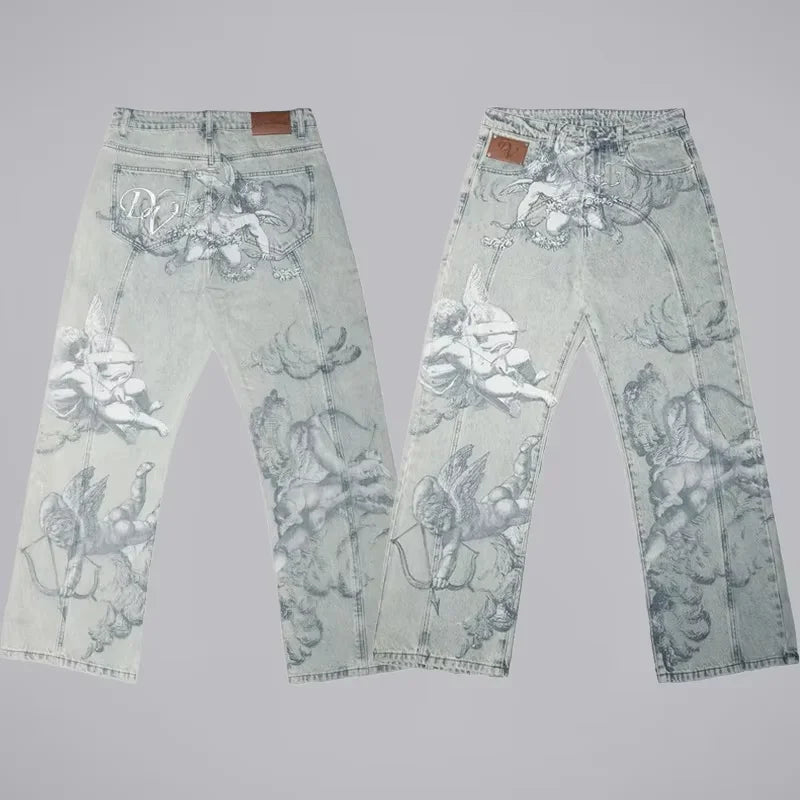 Wings Embroidered High-Waist Jeans