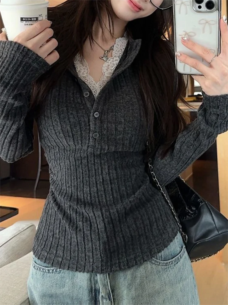 Lace Patchwork Long Sleeve T-Shirt