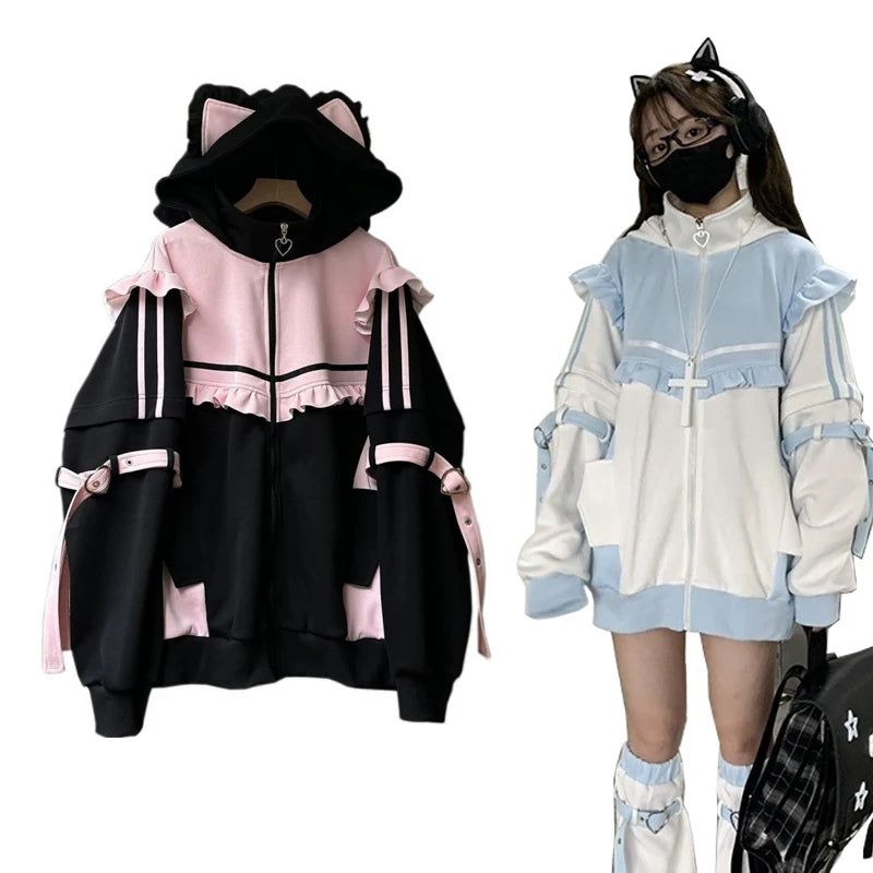 Cat Ears Contrast Color Hoodie