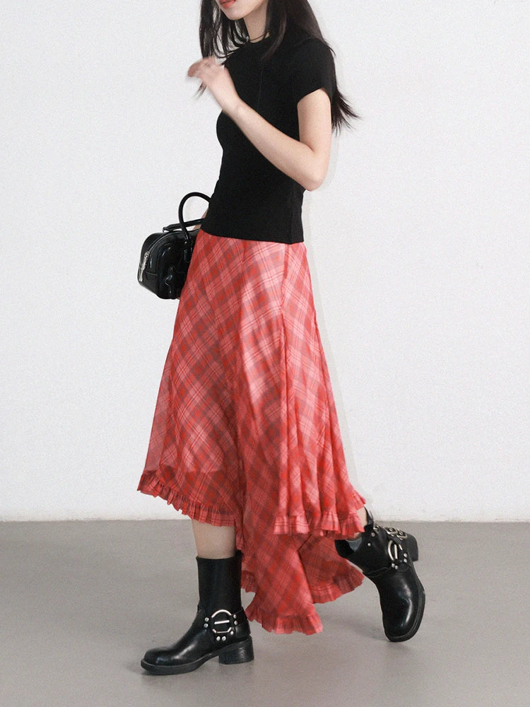 A-Line Vintage Irregular Plaid Skirt