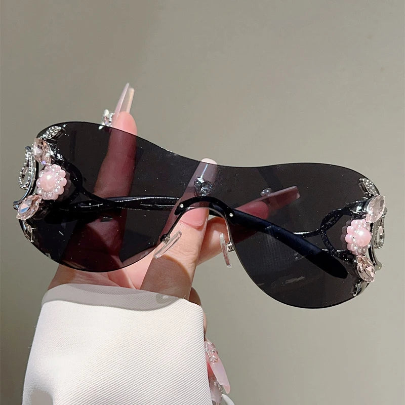 Rimless Sunglasses with Rhinestones