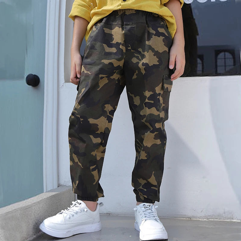 Kids Casual Trousers Camouflage Long Pants For Boy Spring Fall Children Cotton Military Clothing 6-14 Years Old