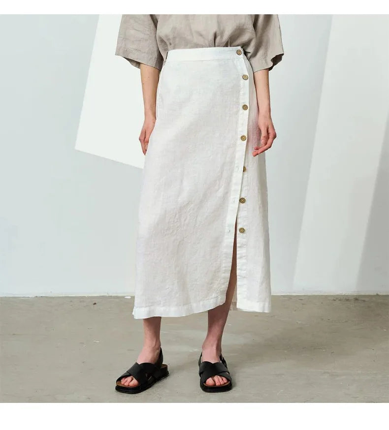 Linen Cotton Side Split Skirt