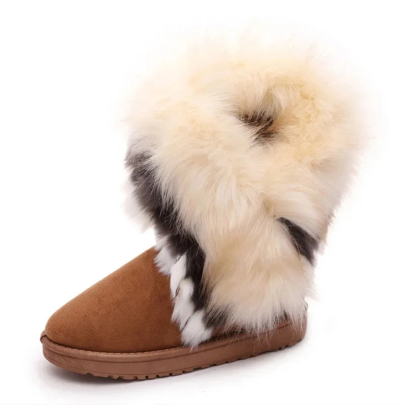 Mid-Calf Fox Fur Snow Boots