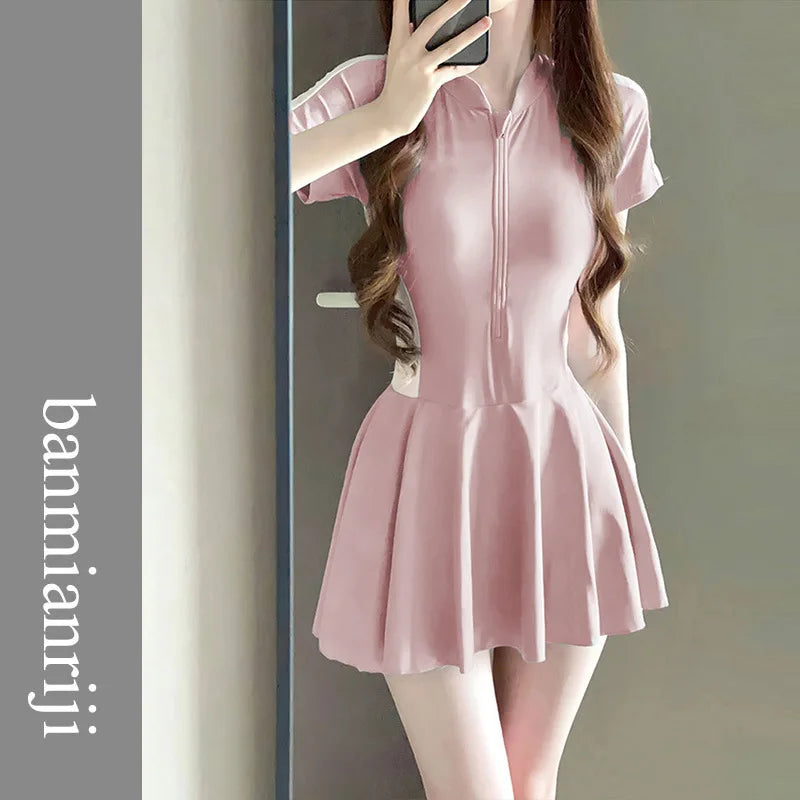 One-Piece Solid Color Short Sleeved Suit