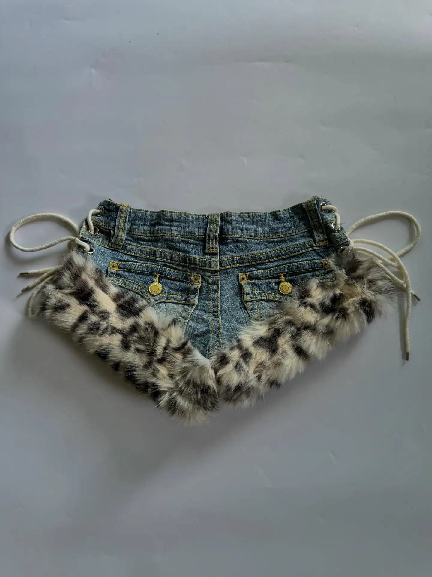 Leopard Print Raw Edge Denim Shorts