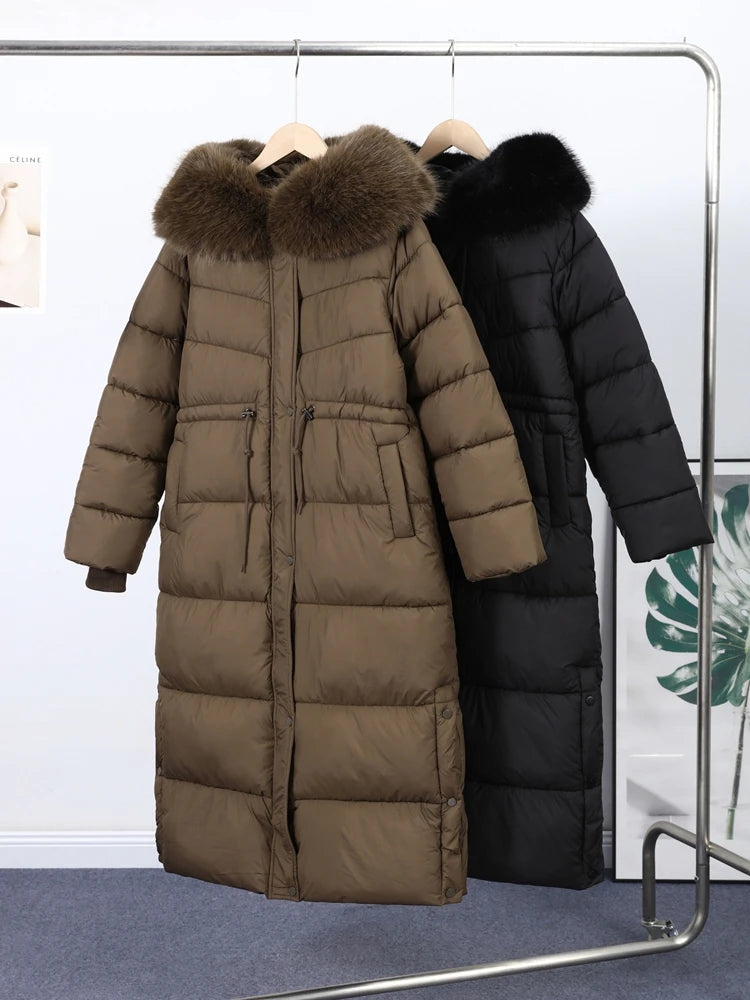 Long Down Fur Hooded Jacket