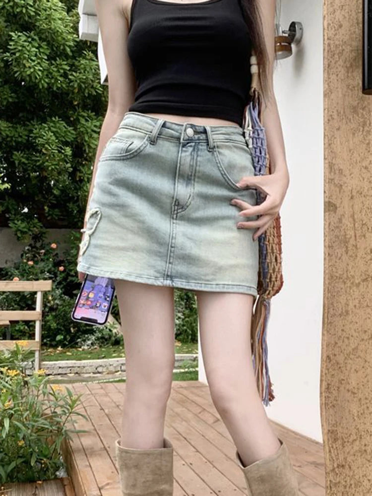 Vintage Butterfly Denim Skirt