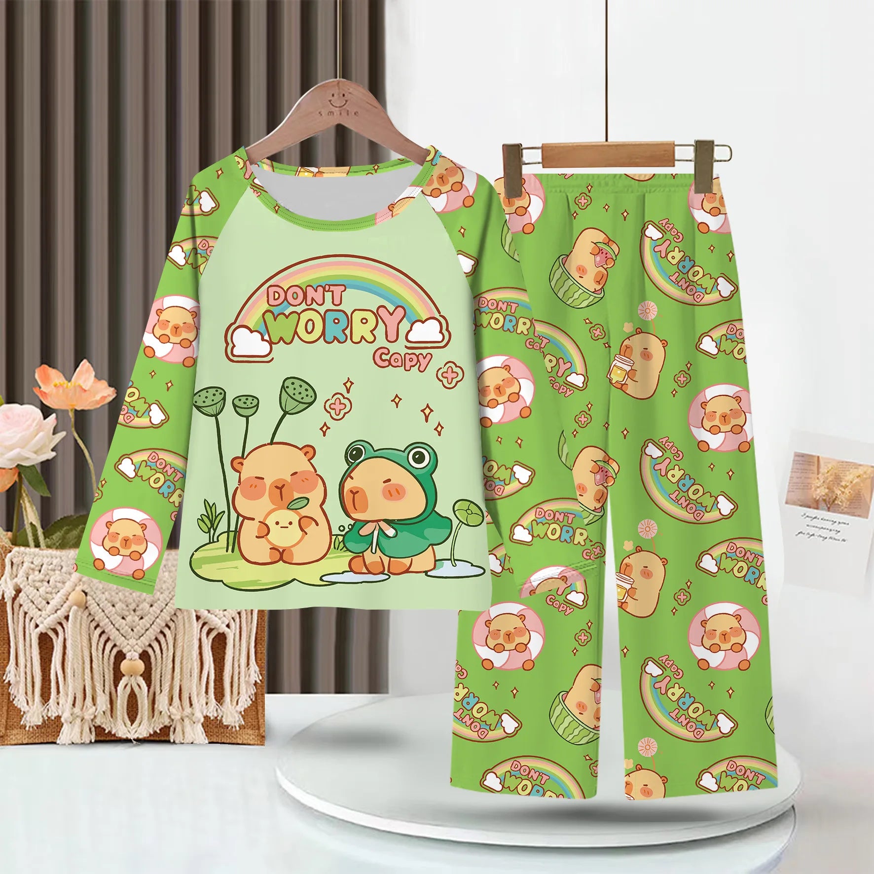 2PC/Set Boys Pajamas Sets Kids Pjs Toddler 3 to 4 5 6 7 8 9 10 11 12 Years Long Sleeve Capybara Funny Pijamas Children Clothing