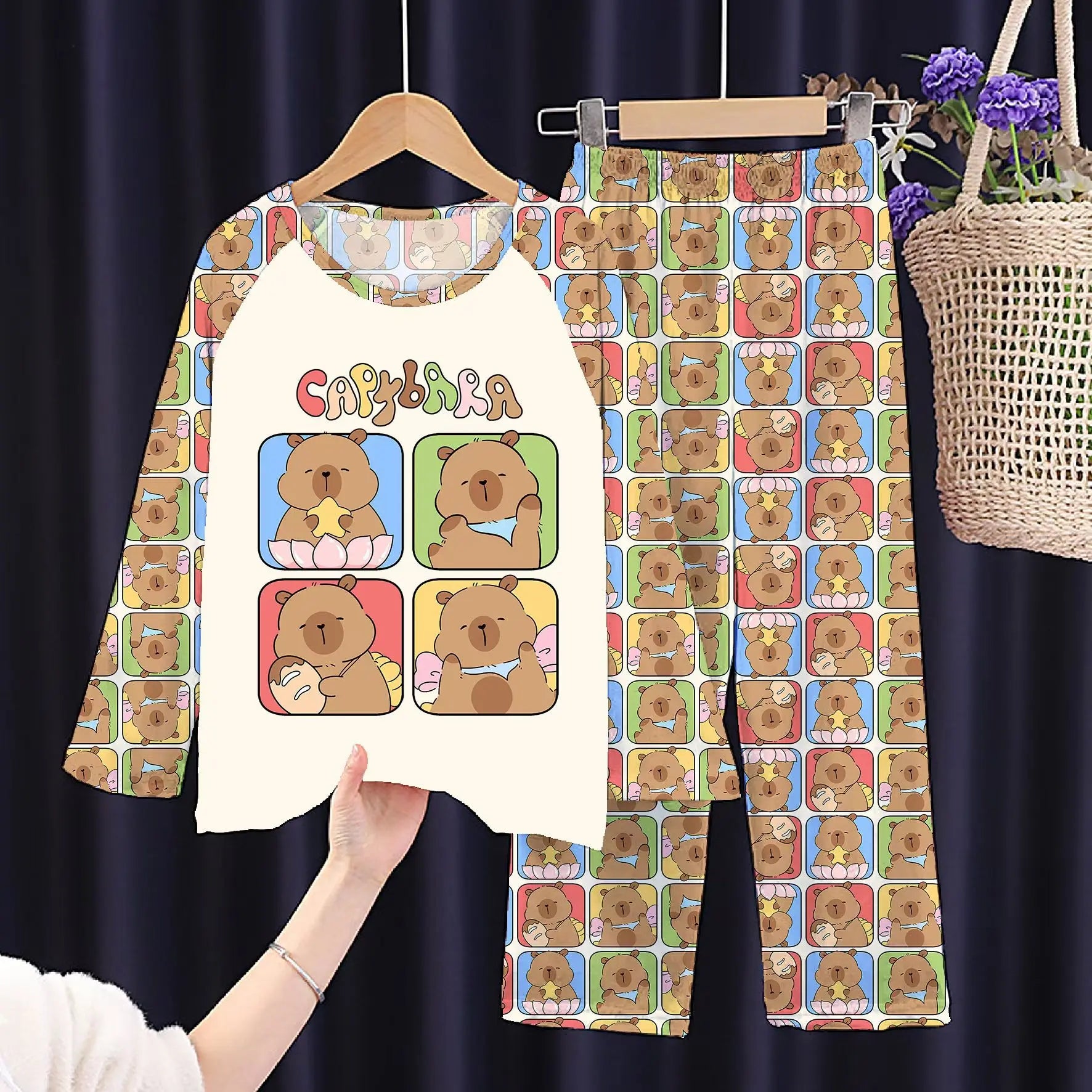 2PC/Set Boys Pajamas Sets Kids Pjs Toddler 3 to 4 5 6 7 8 9 10 11 12 Years Long Sleeve Capybara Funny Pijamas Children Clothing