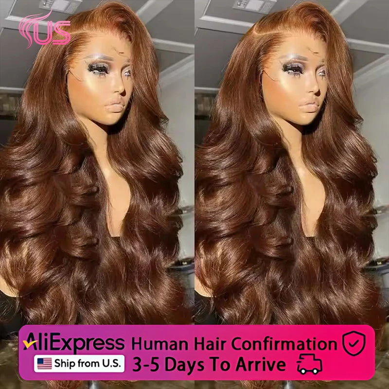 200Density HD Chocolate Brown 13x6 Body Wave Lace Front Wig Brazilian 13x4 Lace Frontal Wigs For Women 100% Remy Human Hair Wig
