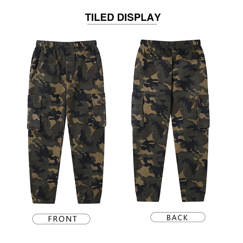 Kids Casual Trousers Camouflage Long Pants For Boy Spring Fall Children Cotton Military Clothing 6-14 Years Old