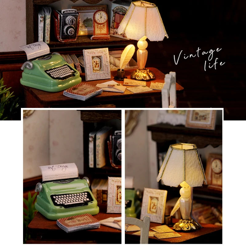 Wooden Miniature Doll House DIY Handmade Assembly Model Building Kit With Dust Cover