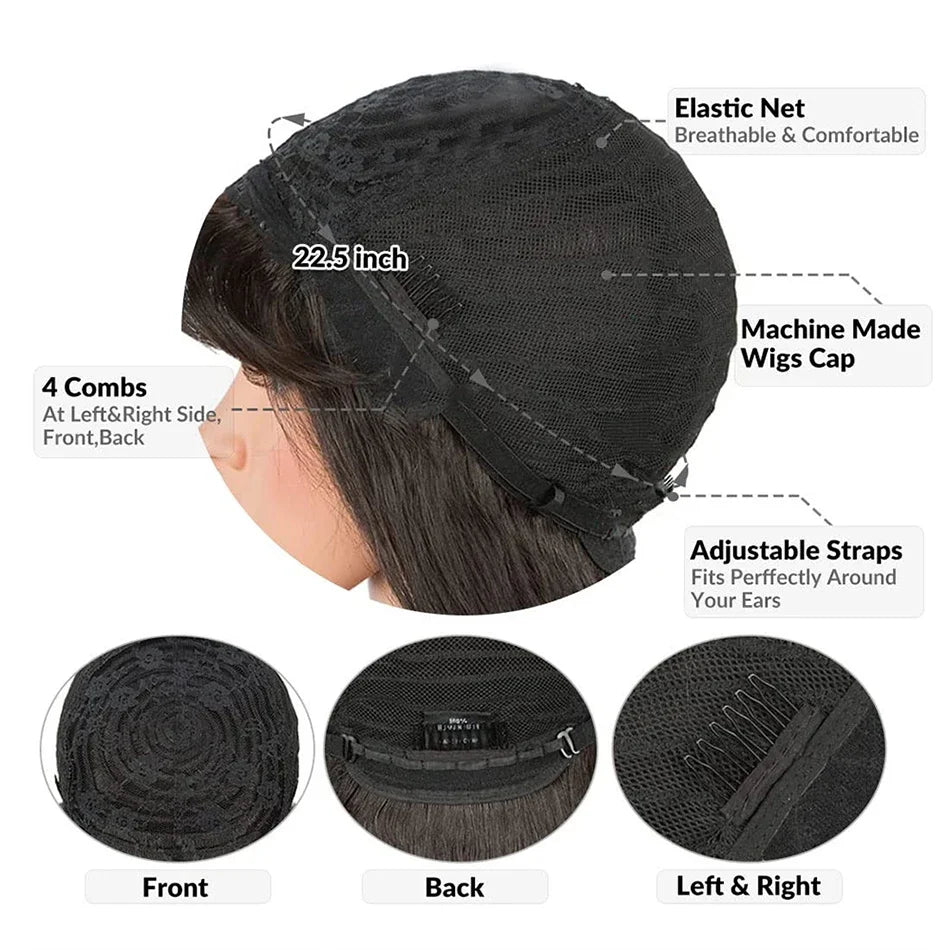 Silky Straight Human Hair Wigs With Bang