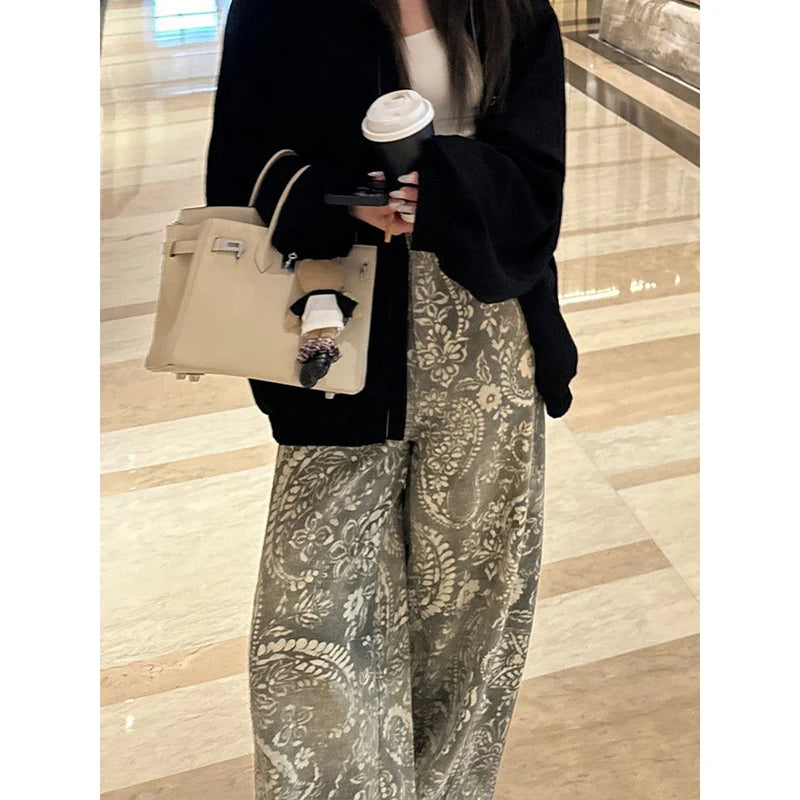 Retro Cashew Flower Printed Jeans