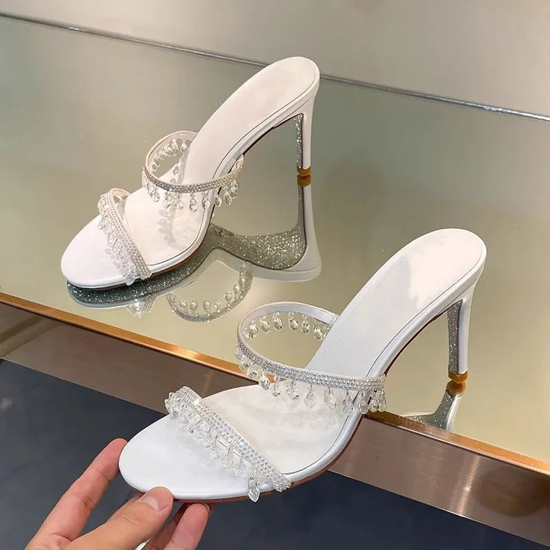 Crystal Pendant Tassel Slippers